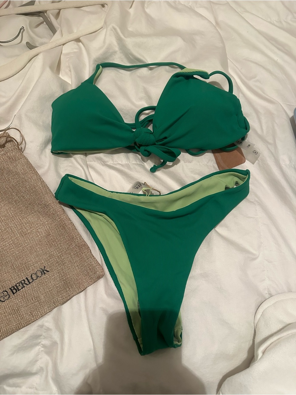 Reversible Green Tie-Front Bikini Set - Women - top size S, bottoms size XS